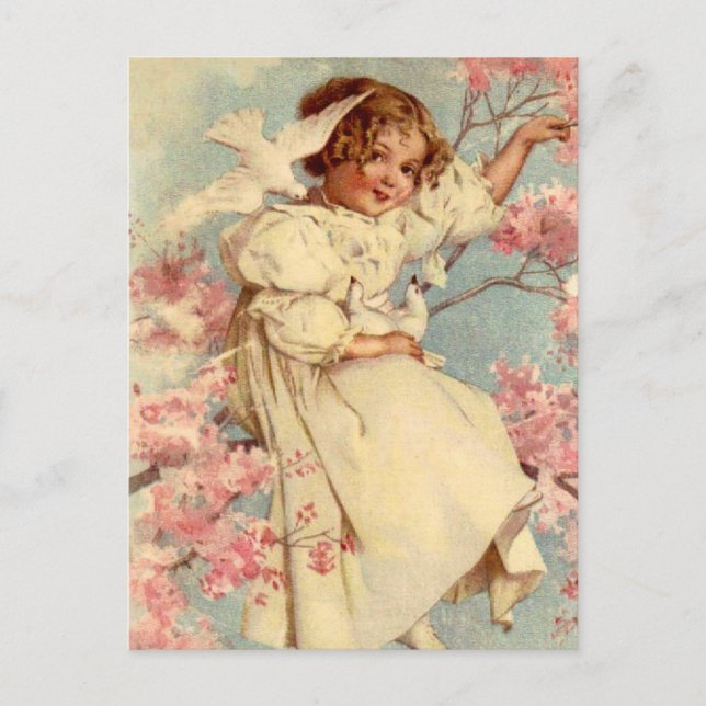 Vintage Dove Girl Easter Holiday Postcard (Front)