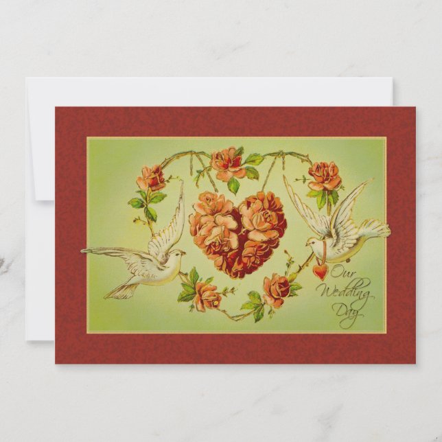 Vintage Dove Rose Heart Wedding Invitation Fall (Front)