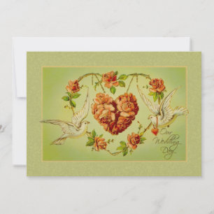 Vintage Dove Rose Heart Wedding Invitation Summer