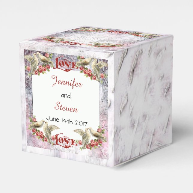 Vintage Dove Wedding Favour Box (Front Side)