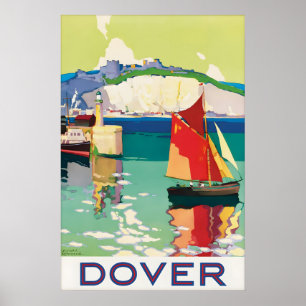 Vintage Dover England Travel Poster White Cliffs