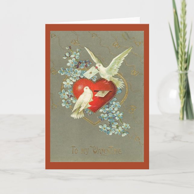 Vintage Doves and Heart Valentines Day Holiday Card (Front)