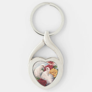 Vintage Doves And Roses Key Ring