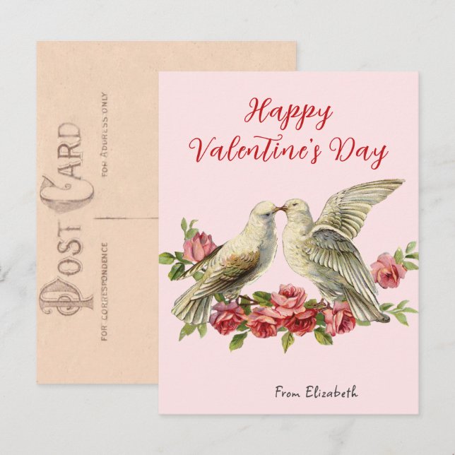 Vintage Doves Pink Valentine's Day Card  (Front/Back)