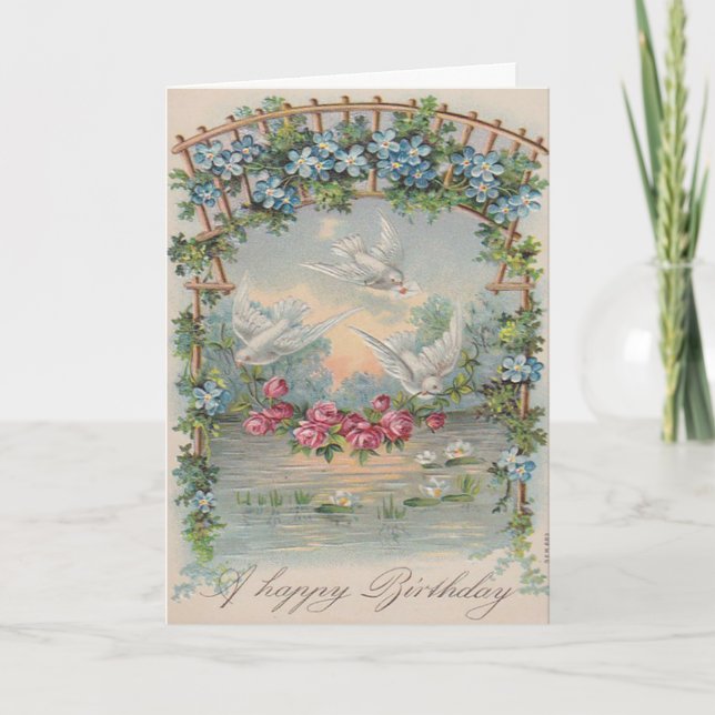 Vintage Doves & Roses Birthday Card (Front)