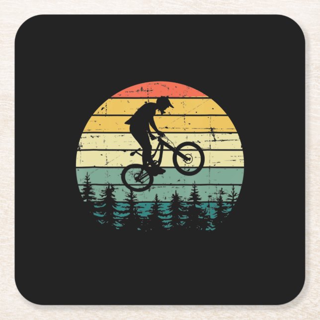 Vintage Downhill MTB Mountain Bike Square Paper Coaster (Front)