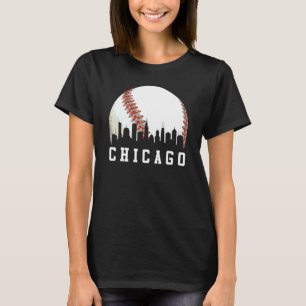 Vintage Downtown Illinois Chicago Skyline Baseball T-Shirt