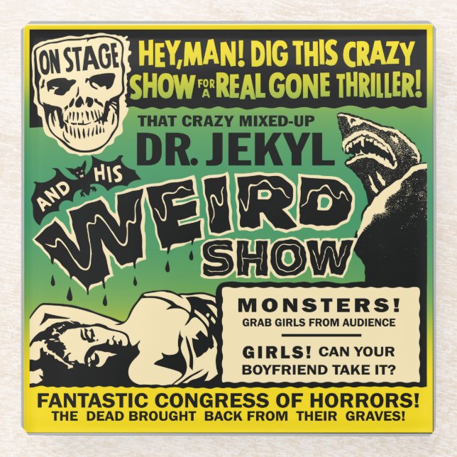 Vintage Dr Jekyl Spook Show Glass Coaster (Front)