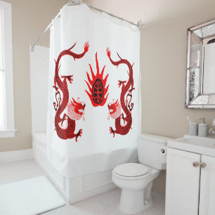 Vintage Dragon Holiday Red and Black Shower Curtain
