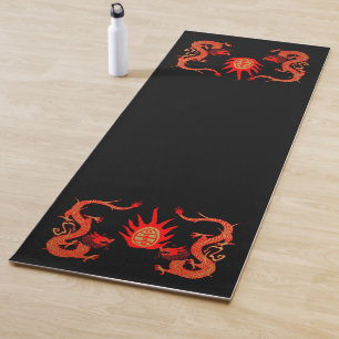 Vintage Dragon Holiday Red and Black Yoga Mat
