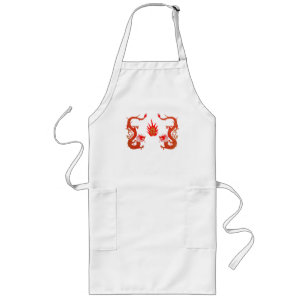Vintage Dragon Holiday Red and Gold Long Apron