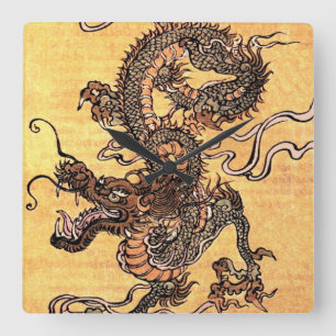 Vintage Dragon Tapestry Square Wall Clock
