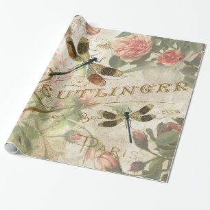 Vintage Dragonflies and Roses Decoupage Wrapping P Paper