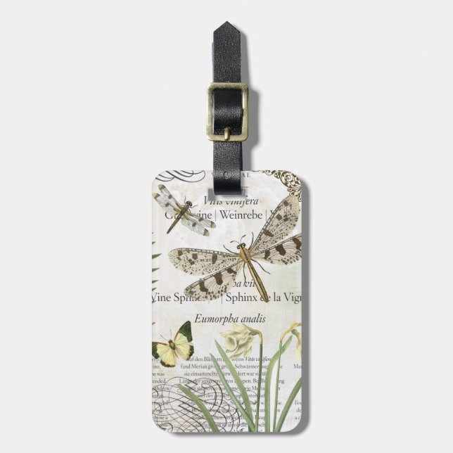 Vintage Dragonflies luggage tag (Front Vertical)