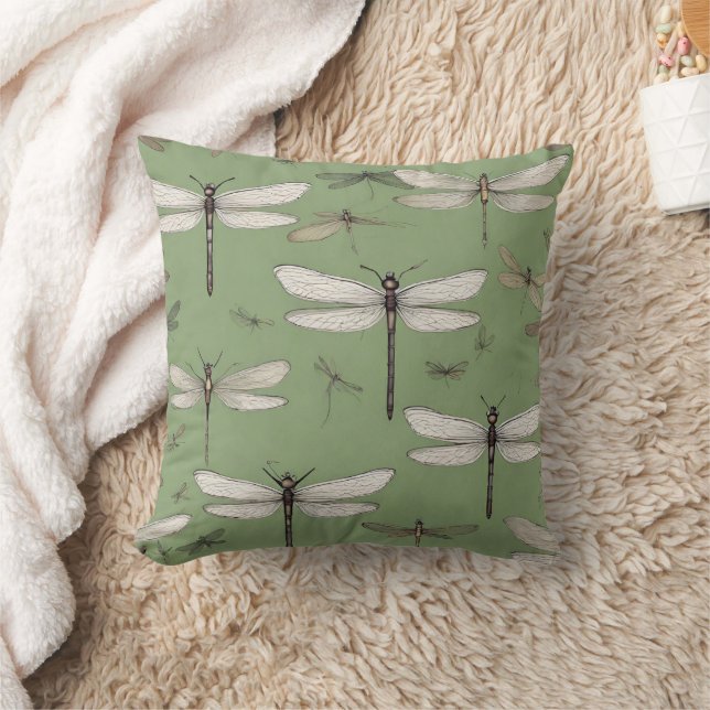 Vintage Dragonflies on Sage Green Cushion (Blanket)
