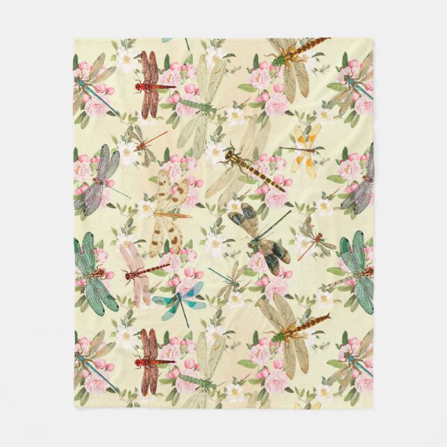 Vintage Dragonflies Series Design 14 Fleece Blanket (Front)