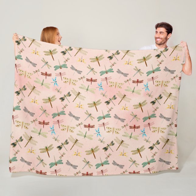 Vintage Dragonflies Series Design 3 Fleece Blanket (In Situ)