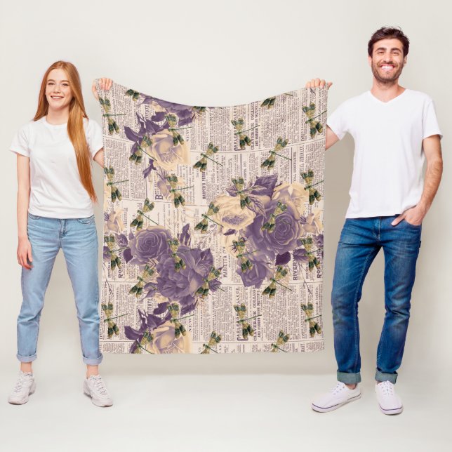 Vintage Dragonflies Series Design 6 Fleece Blanket (In Situ)