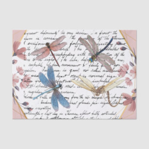 Vintage Dragonfly and Flower Decoupage Tissue Paper