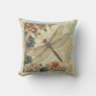 Vintage Dragonfly and Flowers Garden Pattern Cushion