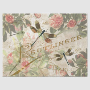 Vintage Dragonfly and Roses Decoupage Tissue Paper