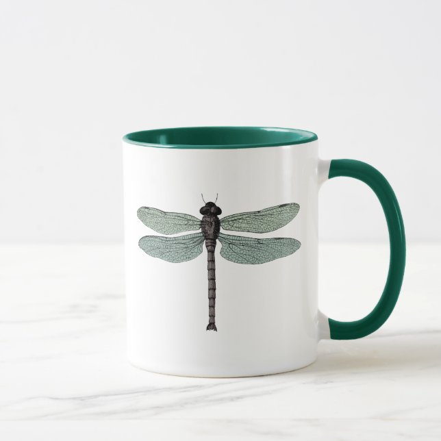 Vintage Dragonfly Antique  Damselfly Green Wings Mug (Right)