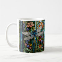 Vintage Dragonfly art floral botanical stain glass
