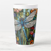 Vintage Dragonfly art floral botanical stain glass