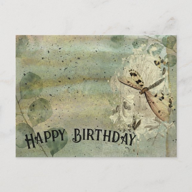 Vintage Dragonfly Birthday Postcard (Front)