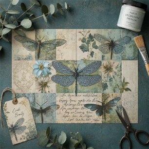 Vintage Dragonfly Collage Botanical Decoupage Tissue Paper