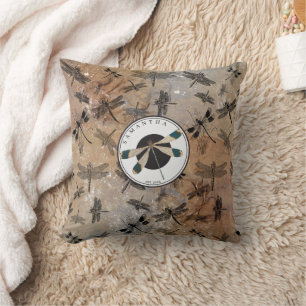 Vintage Dragonfly Distressed Entomology Monogram Cushion