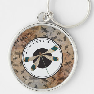 Vintage Dragonfly Distressed Entomology Monogram  Key Ring