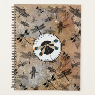 Vintage Dragonfly Distressed Entomology Monogram Planner