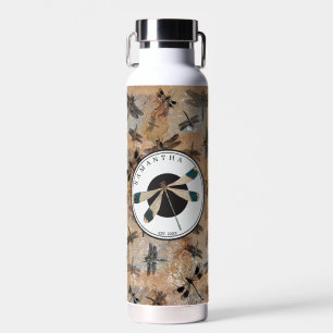 Vintage Dragonfly Distressed Entomology Monogram Water Bottle