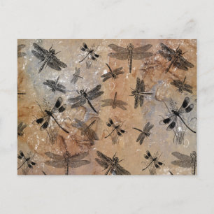 Vintage Dragonfly Distressed Entomology Pattern  Holiday Postcard