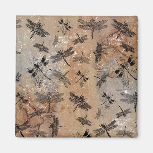 Vintage Dragonfly Distressed Entomology Pattern  Magnet (Front)