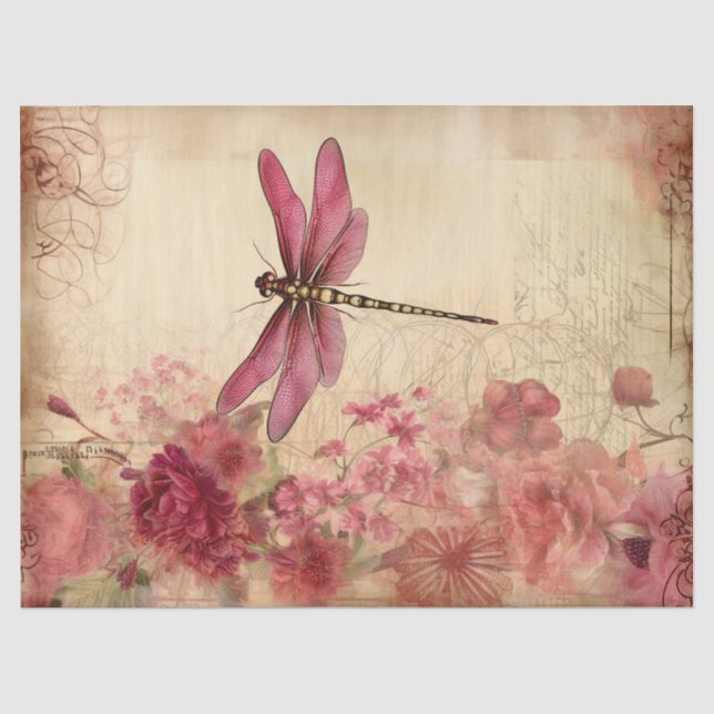 Vintage Dragonfly Ephemera Decoupage Tissue Paper (Front)