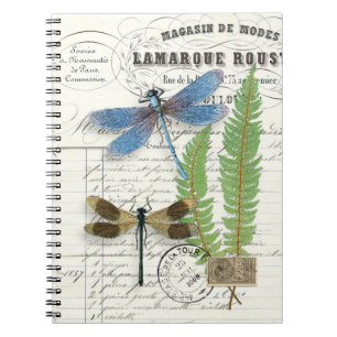 Vintage Dragonfly Fern Spiral Journal Notebook 