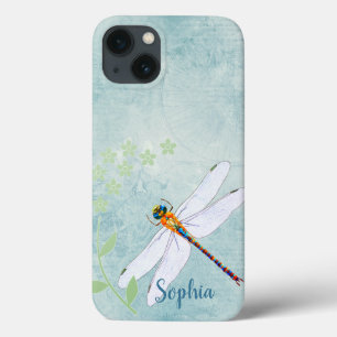 Vintage Dragonfly on Faded Floral Background iPhone 13 Case