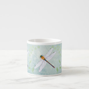 Vintage Dragonfly on Faded Floral Background Espresso Cup