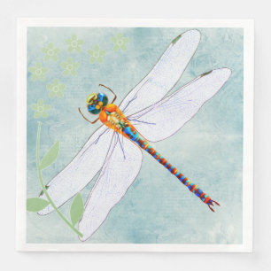 Vintage Dragonfly on Faded Floral Background Napkin