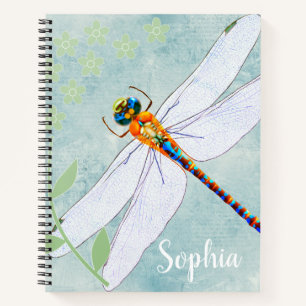 Vintage Dragonfly on Faded Floral Background Notebook