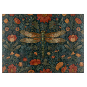 Vintage dragonfly orange floral greenery boho chic cutting board
