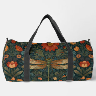 Vintage dragonfly orange floral greenery boho chic duffle bag