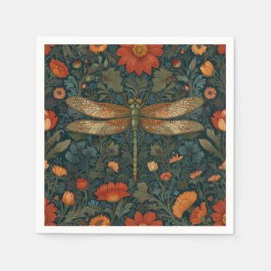 Vintage dragonfly orange floral greenery boho chic napkin