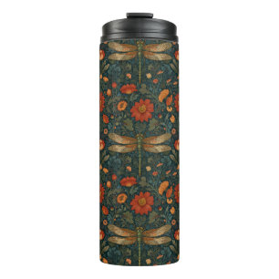 Vintage dragonfly orange floral greenery boho chic thermal tumbler