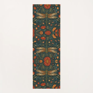 Vintage dragonfly orange floral greenery boho chic yoga mat