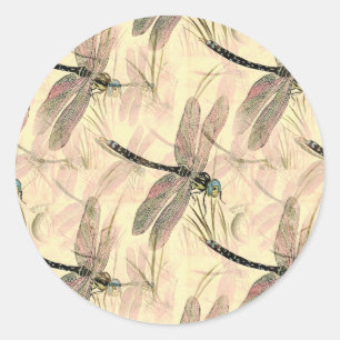 Vintage Dragonfly Print  Classic Round Sticker