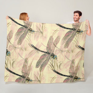 Vintage Dragonfly Print Fleece Blanket