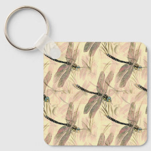 Vintage Dragonfly Print Key Ring